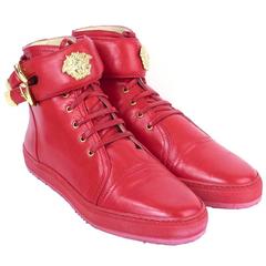 Vintage Lifetime Versace Red Leather High Top Sneakers