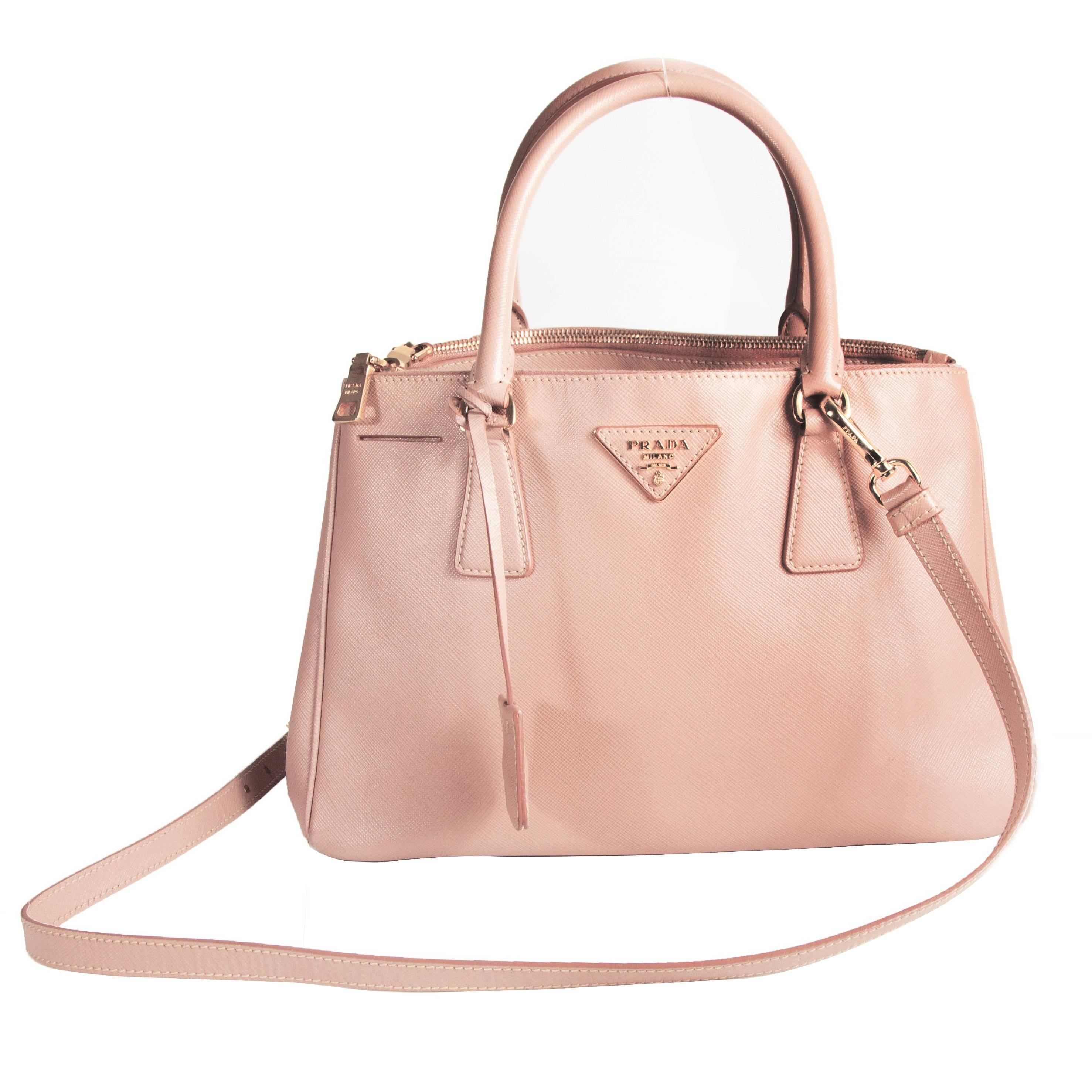 Prada Pink Saffiano Shoulder Bag - Leather Satchel Gold Handbag Tote