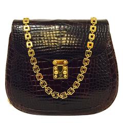 1980s Lana of London Bordeaux Alligator Chain Shoulder Bag W Squeeze Lock