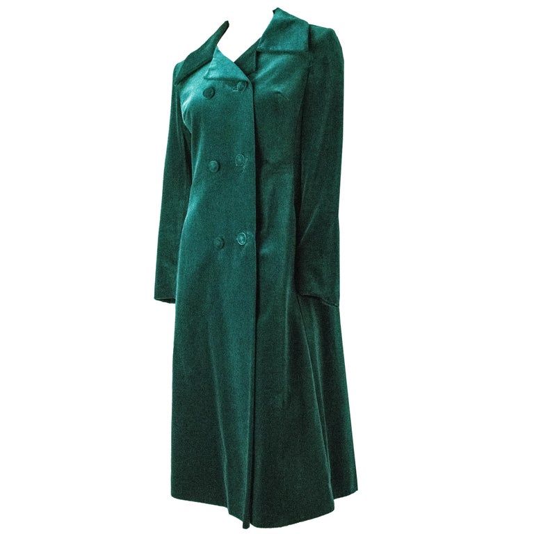50s Green Silk Velvet Coat For Sale