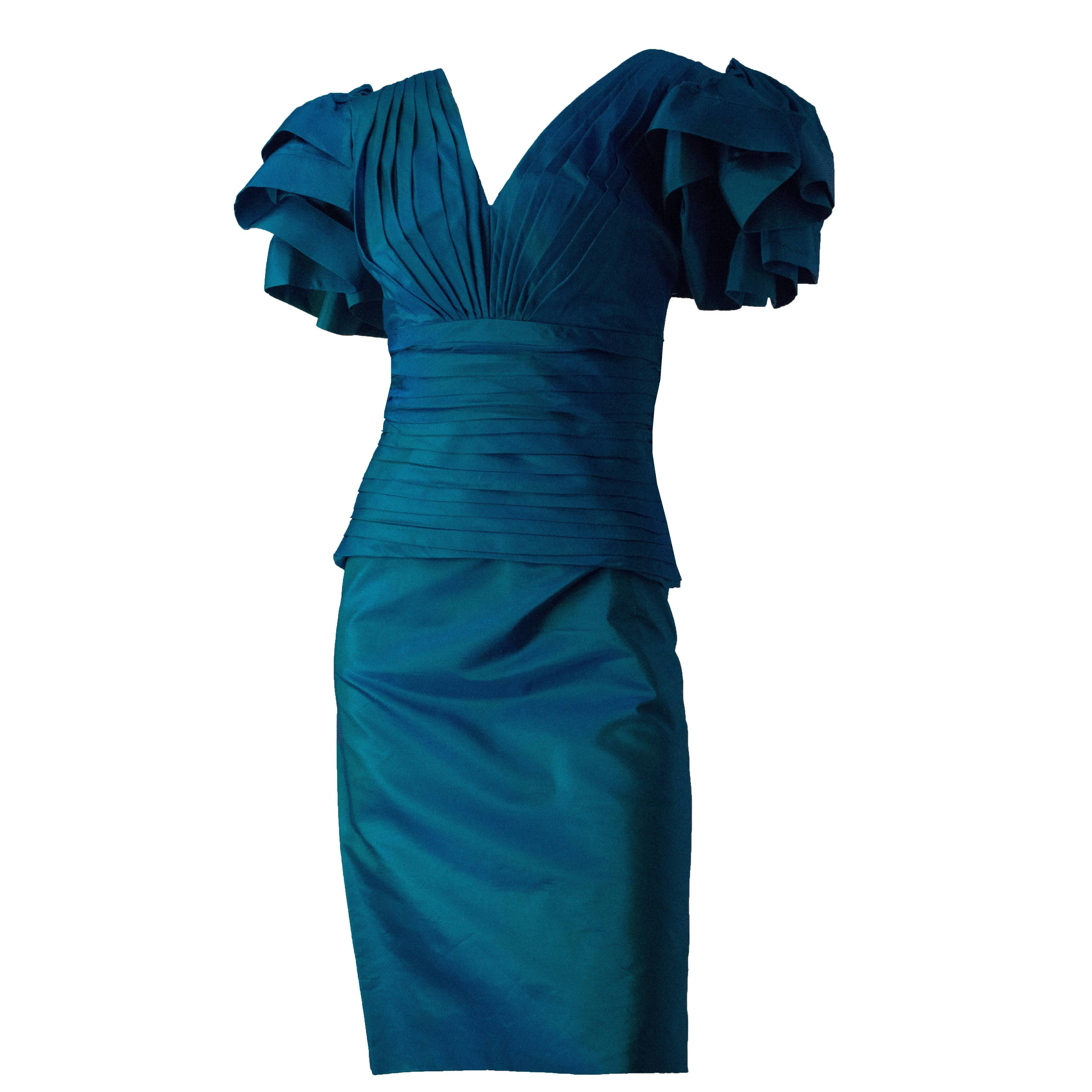 80s Blue Green Iridescent Dress