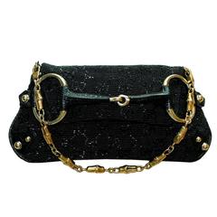 Rare Gucci GG Monogram Beaded Crystal & Lizard Bamboo Chain Horsebit Bag Clutch 12