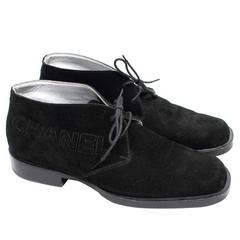 Chanel Black Suede Lace Up Boots