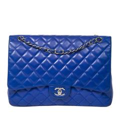 Chanel - Jumbo Single Flap Electric Blue Quilted Leather