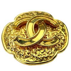 Chanel Vintage Gold Textured Logo Charm Brooch 3