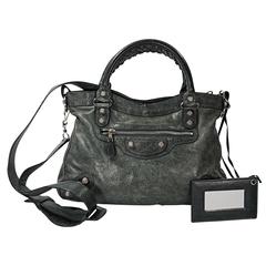 Used Grey Balenciaga Leather City Bag 