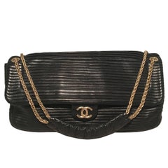 Chanel Black Pleated Leather Classic Flap Shoulder Bag