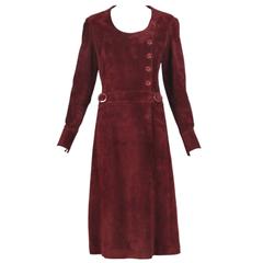 1970's Gucci Suede Burgundy Dress w/GG Logo Glazed & Enamel Buttons 1