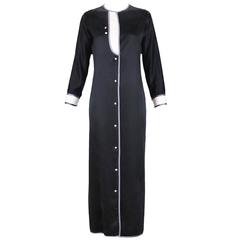 1970's Geoffrey Beene Satin Tuxedo Dress W/Crystal Buttons & Silver Trim 2