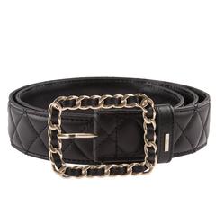 Chanel Black Quilted Leather Belt With Matte Gold Tone Buckle 90cm