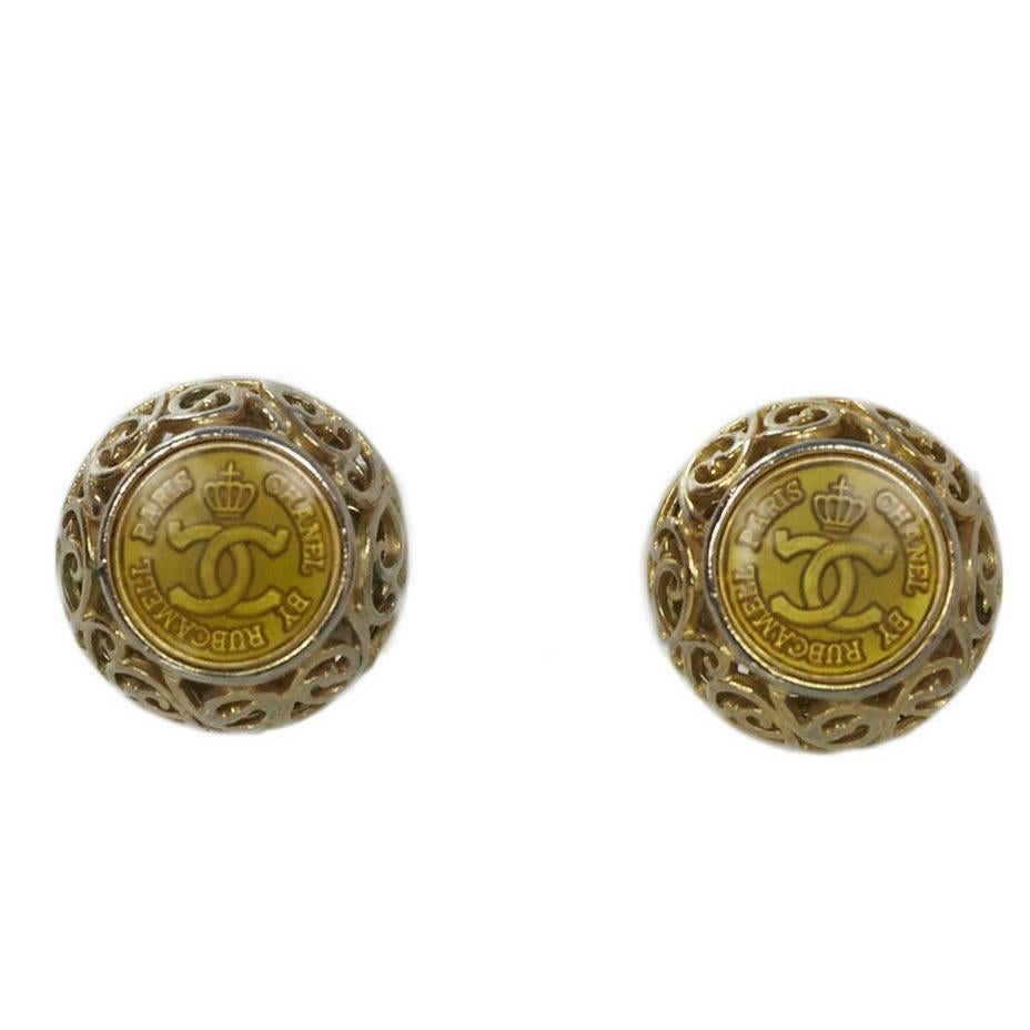 Chanel Gold Coin CC & Filigree Clip On Earrings