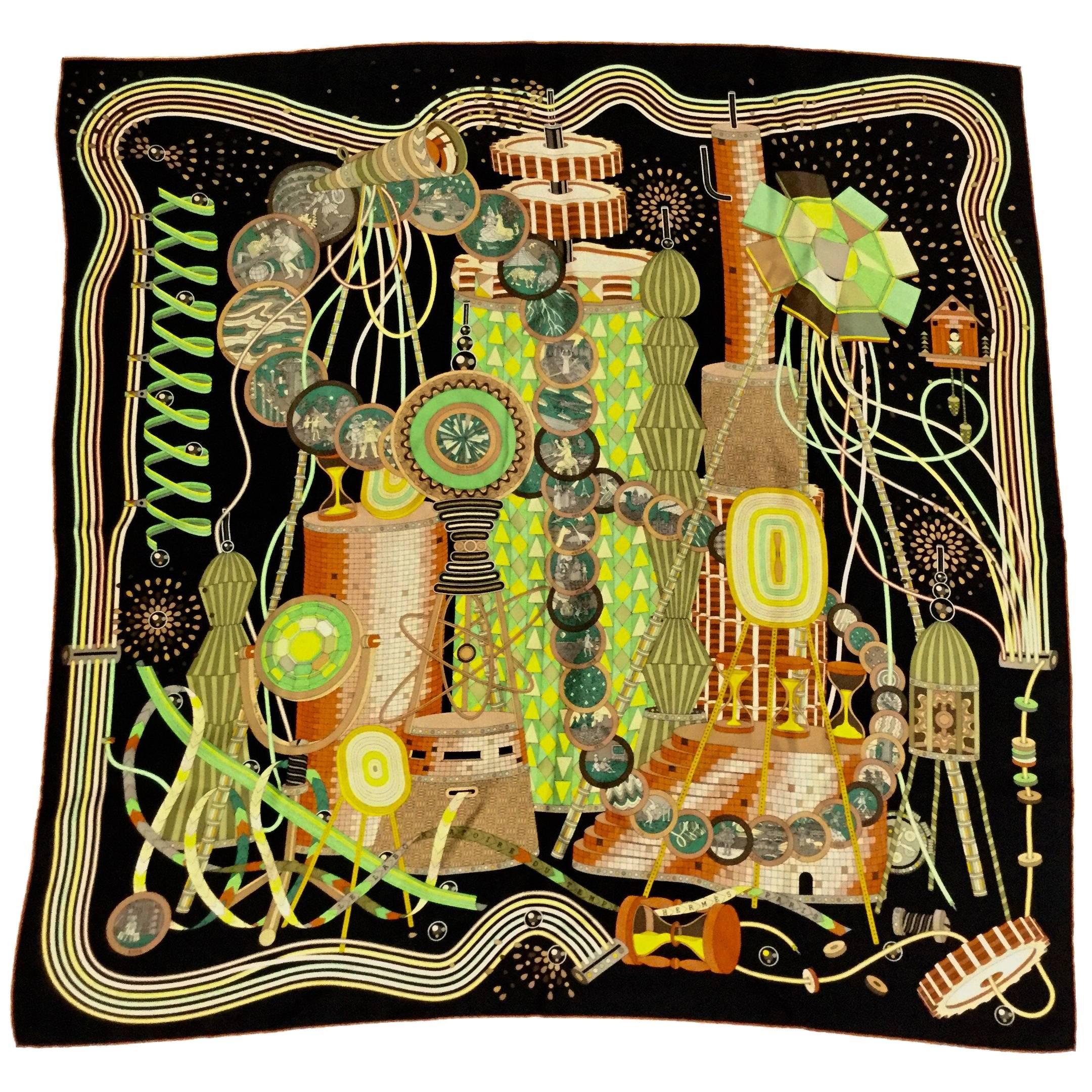 2012 Hermes Silk Scarf The Laboratory of Time by Pierre Marie