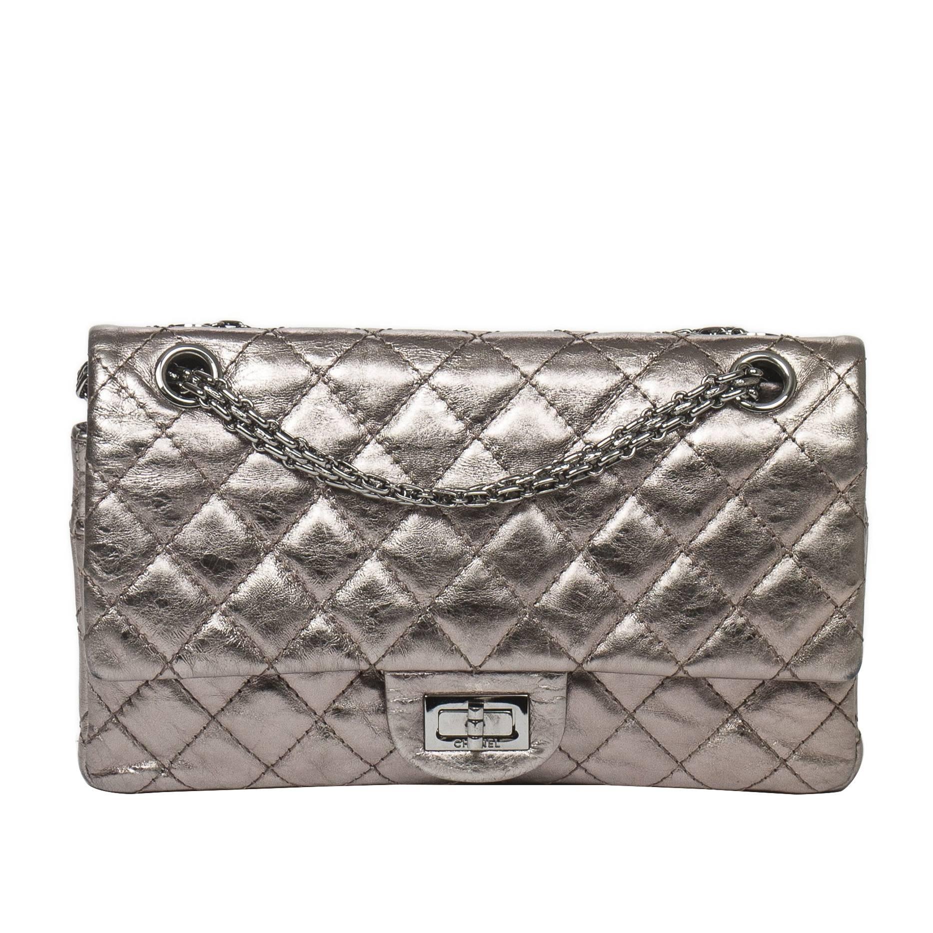 Chanel - Reissue Double Flap Metallic Silver Leather