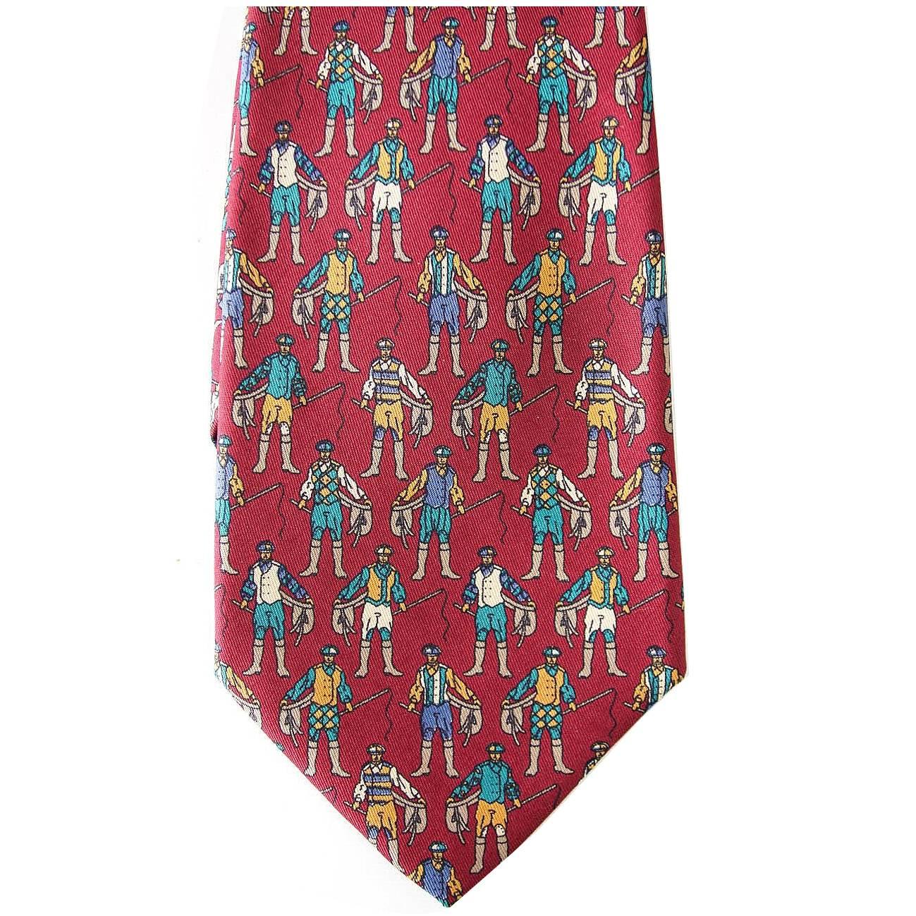 SALVATORE FERRAGAMO Tie red  w/ Riding Jockey Rare