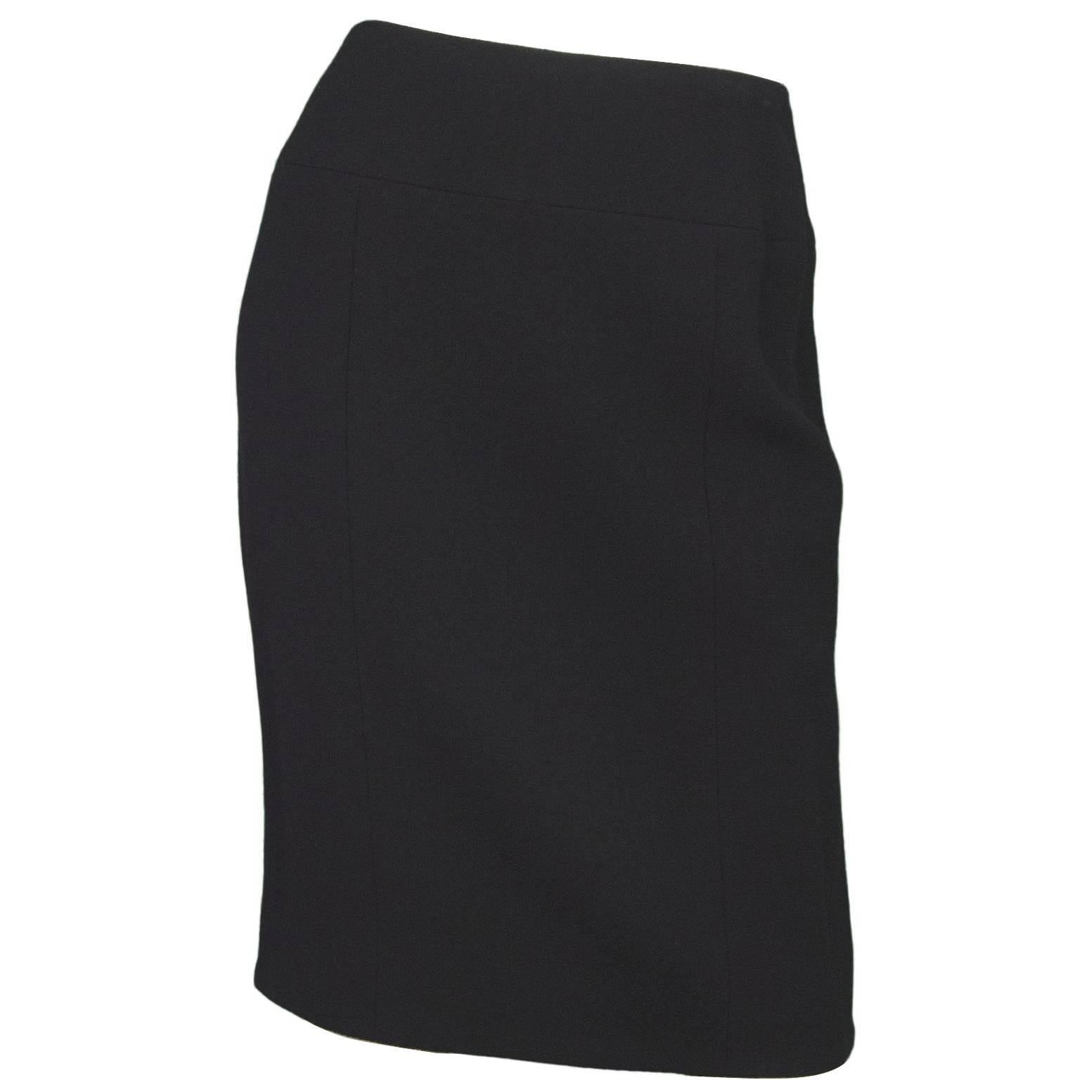 Chanel Black Wool Pencil Skirt sz FR44