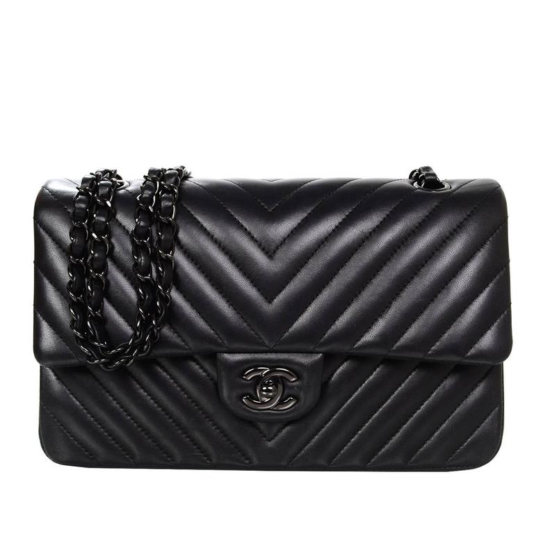 Chanel RARE Chevron SO Black 10 Double Flap Classic Bag at 1stDibs