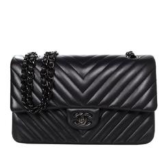 Chanel RARE Chevron SO Black 10" Double Flap Classic Bag