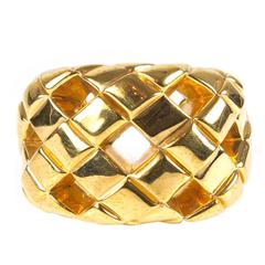Chanel Rare Bracelet Cut Out Quilted Vintage Cuff - Gold Wide Bangle CC Woven 23