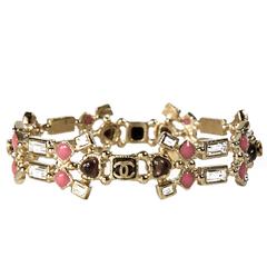 Chanel Bracelet - Crystal Glass Gripoix Pink Bangle Cuff Gold Pearl CC 12P
