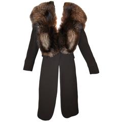 Alexander McQueen Fox Fur Brown Wool Riding Jacket Coat 38, Fall Winter 2000 