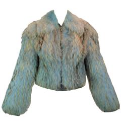 F/W 2001 Gianni Versace Cropped Blue Fur Coat Jacket on Kim Kardashian