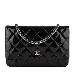 Chanel Black Quilted Patent Classic Wallet On Chain (WOC)