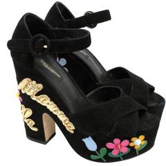 Dolce & Gabbana Embellished Black Suede Platforms