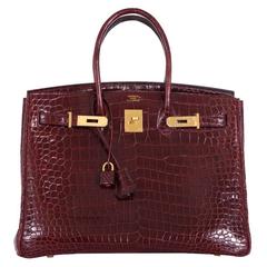 Hermes Birkin Bag 35cm Bordeaux Crocodile Gold Hardware Must See 