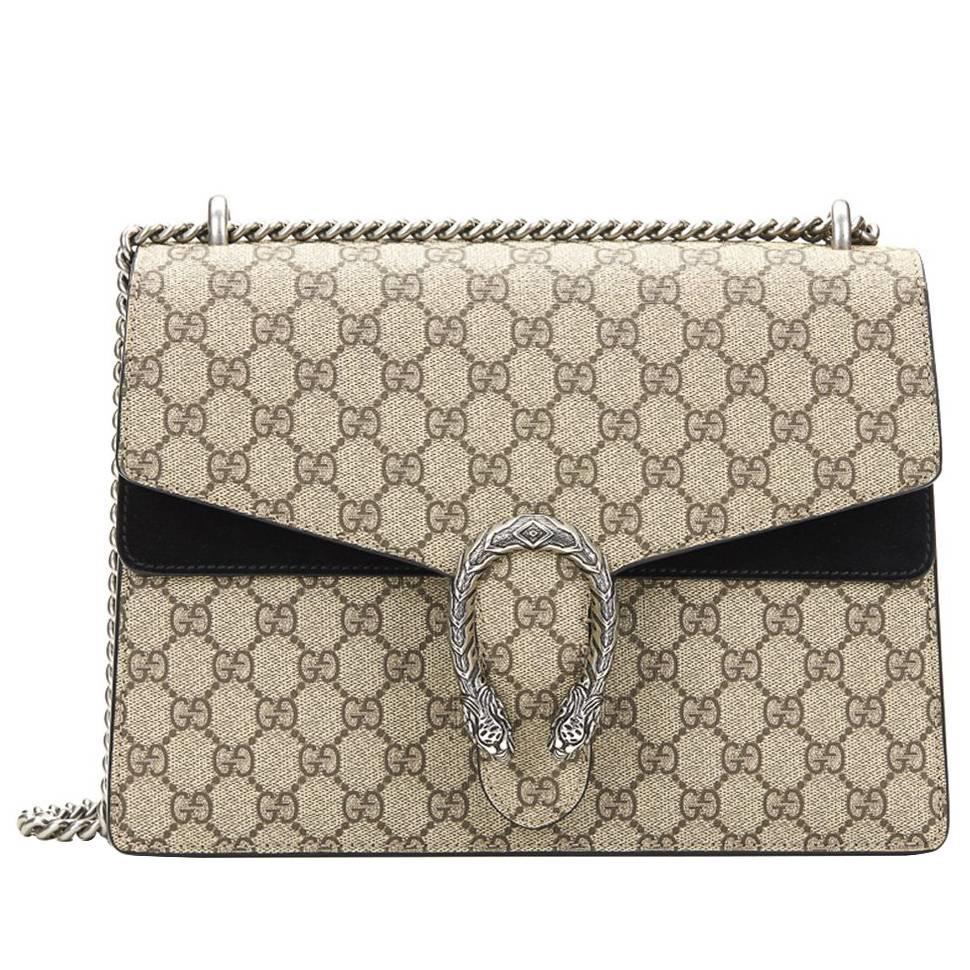 2010s Gucci GG Supreme Canvas & Black Suede Medium Dionysus