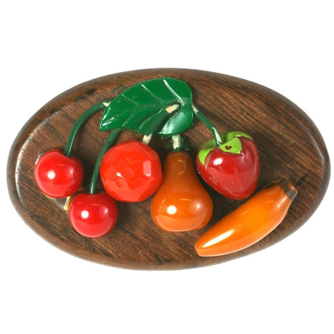 Art Deco Bakelite Rare Mixed Fruit Brooch For Sale