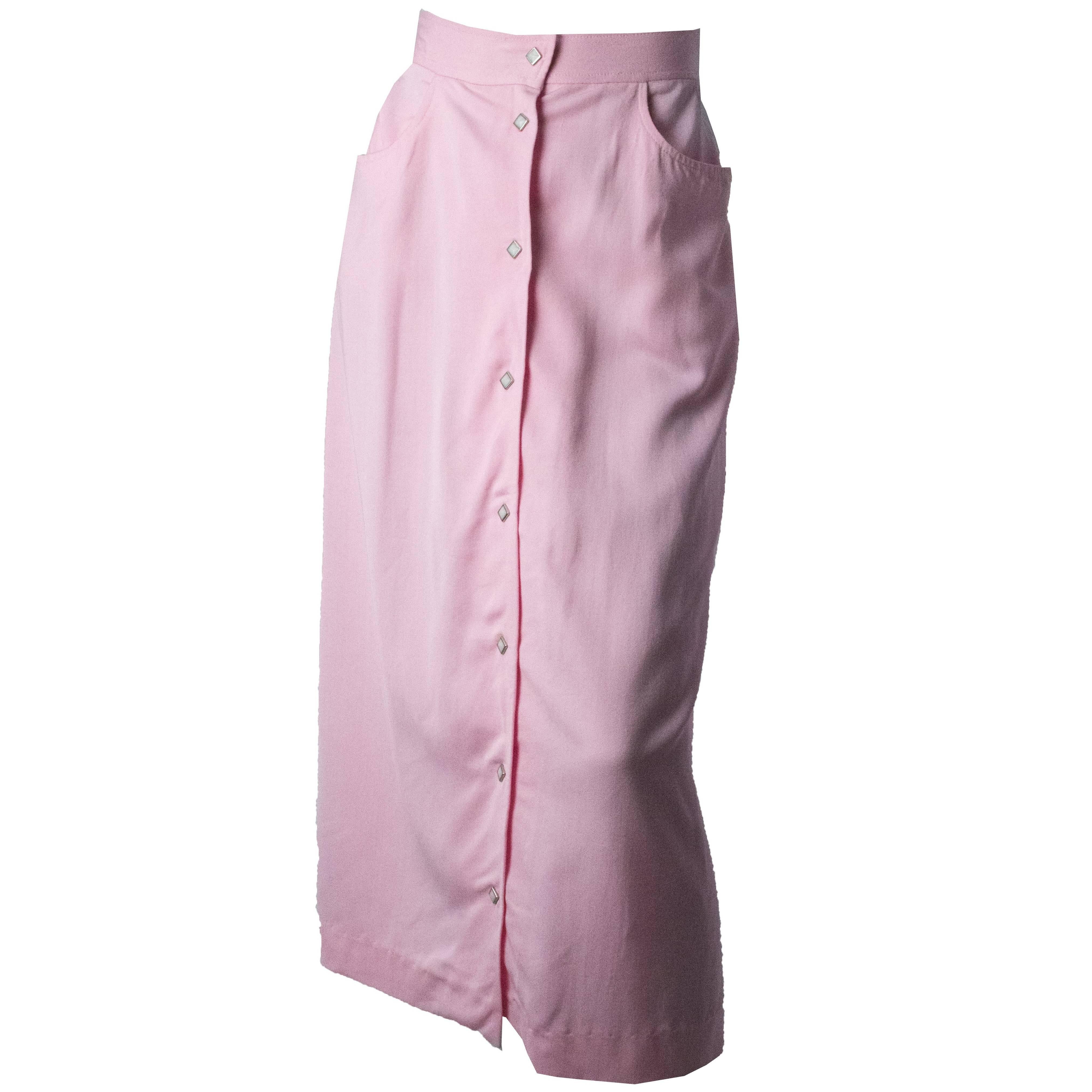 90s Pale Pink Western Ranch Snap Front Skirt For Sale