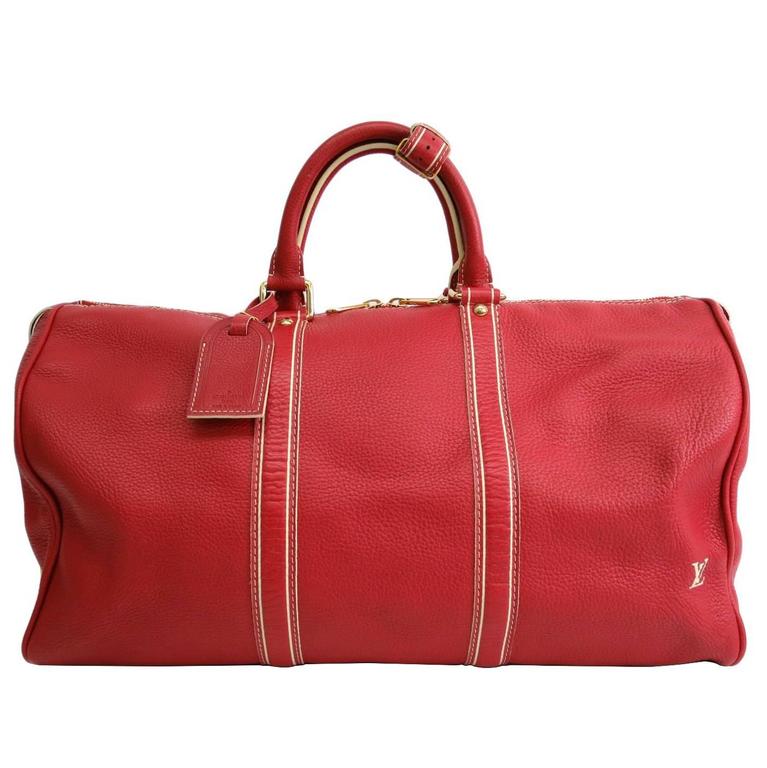 Louis Vuitton Leather Men&#39;s Women&#39;s Carryall Duffle Weekender Travel Handle Bag at 1stdibs