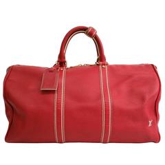Louis Vuitton Leather Men's Women's Carryall Duffle Weekender Travel Handle Bag