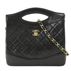 Chanel Black Lambskin Clutch Top Handle Crossbody Bag