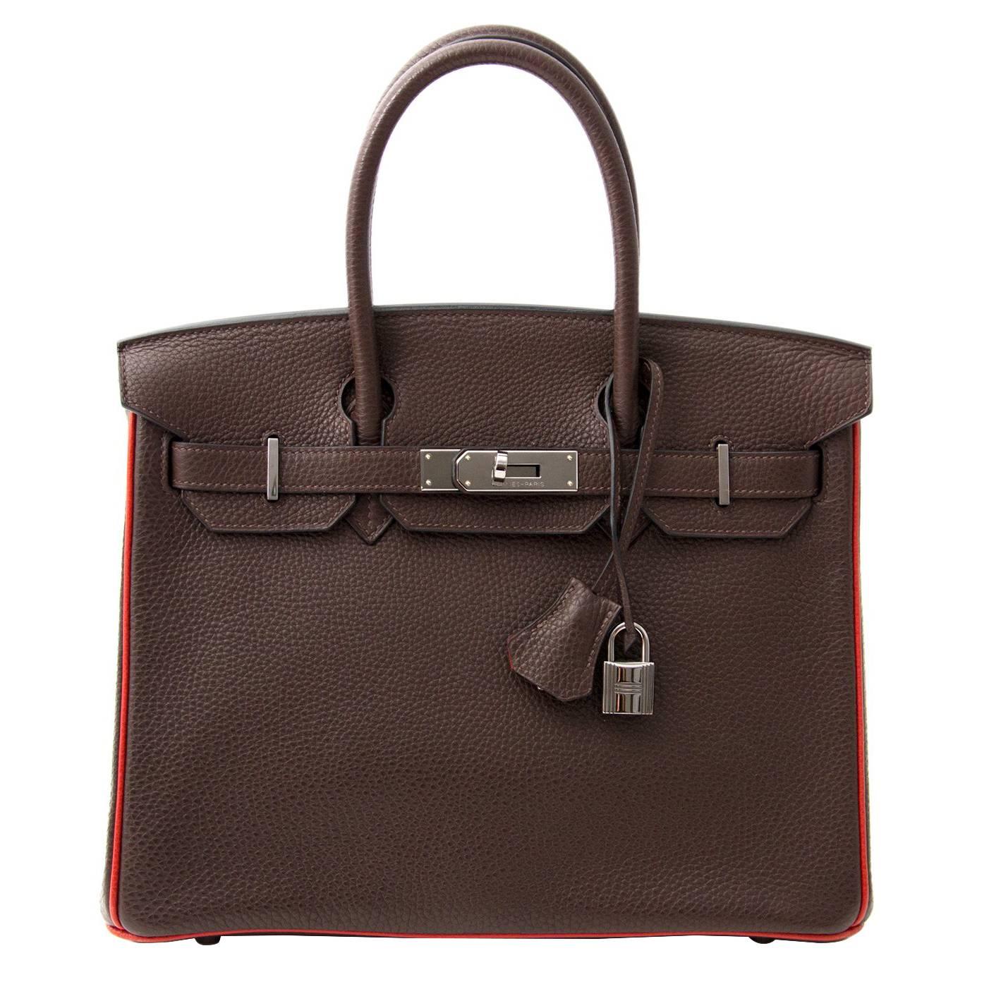 Birkin 30 Chocolat Togo Doublure Rouge Casaque Chevre Pigmente 