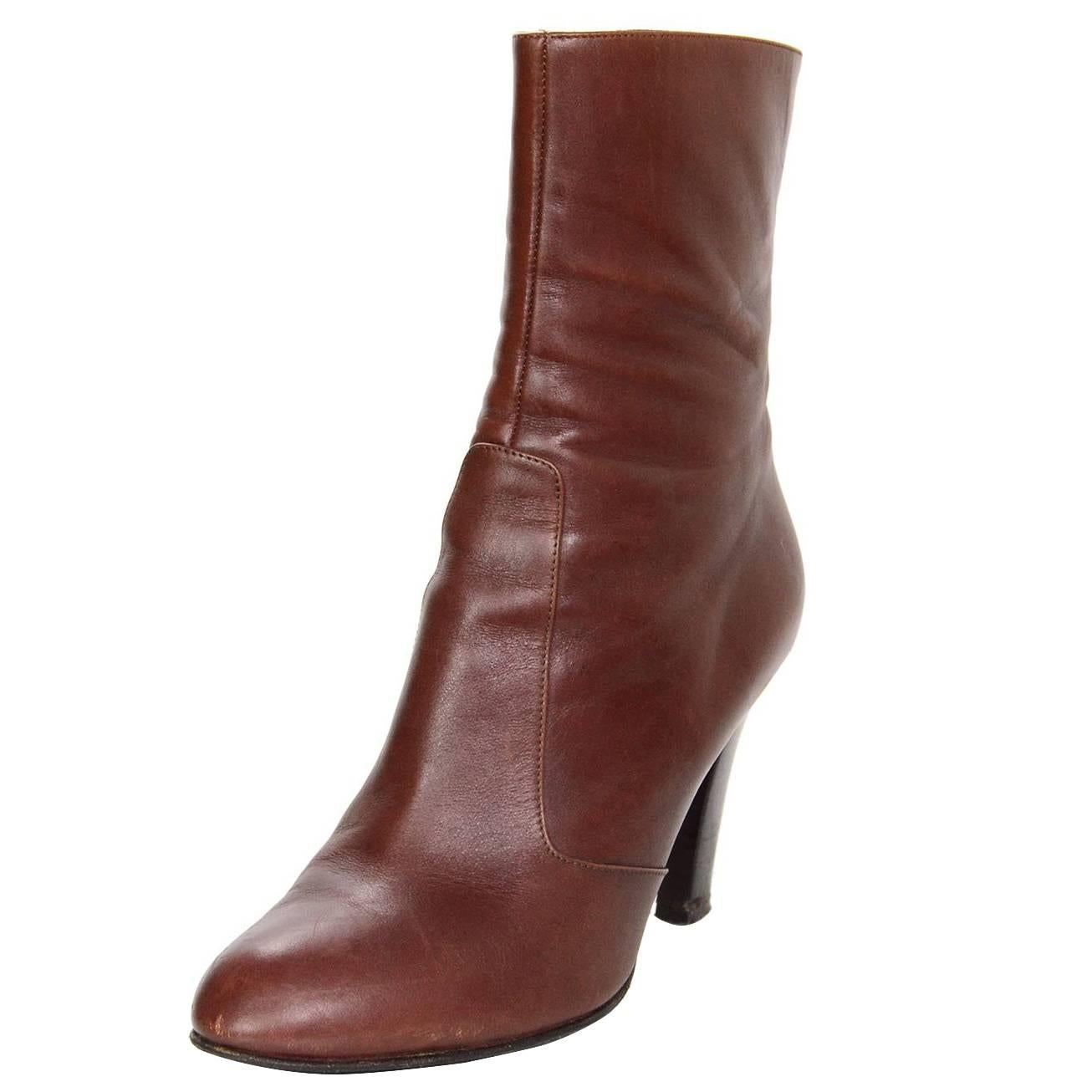 Sergio Rossi Brown Leather Ankle Boots sz 37.5 rt. $675