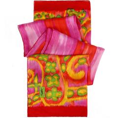 YVES SAINT LAURENT Multicolor Floral Ikat 100% Silk Oblong Wrap Scarf YSL
