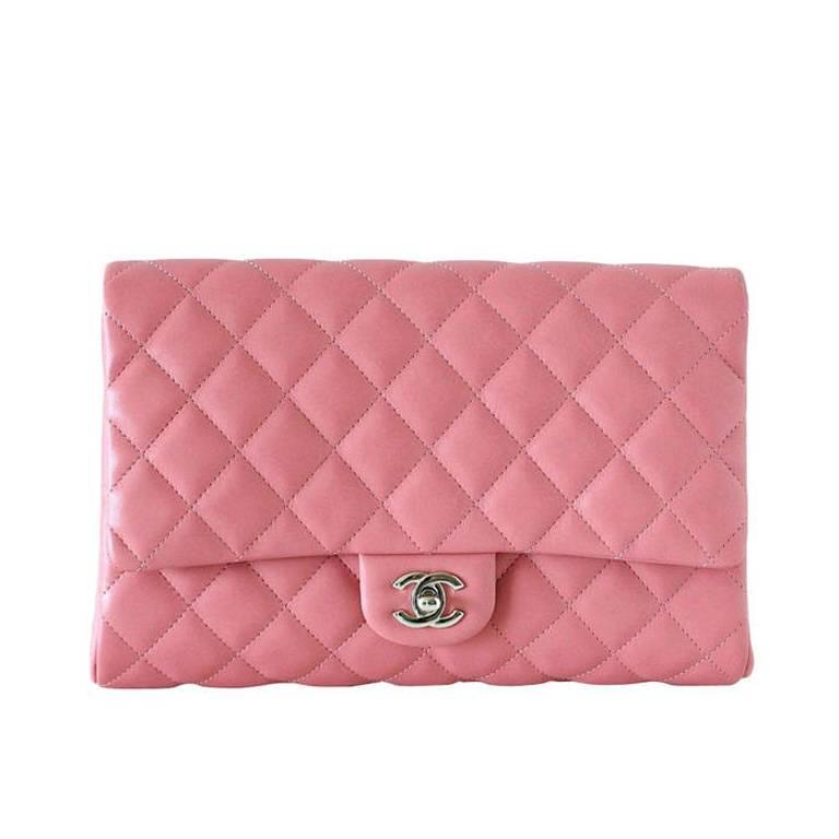 CHANEL Bag Flat Flap Pink Lambskin Clutch / Shoulder new