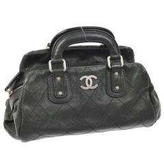 Chanel Black Leather Cross Stitch Top Handle Satchel Boston Bag