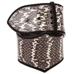 Alaia NEW Black Cream Snake Leather Wide Belt 