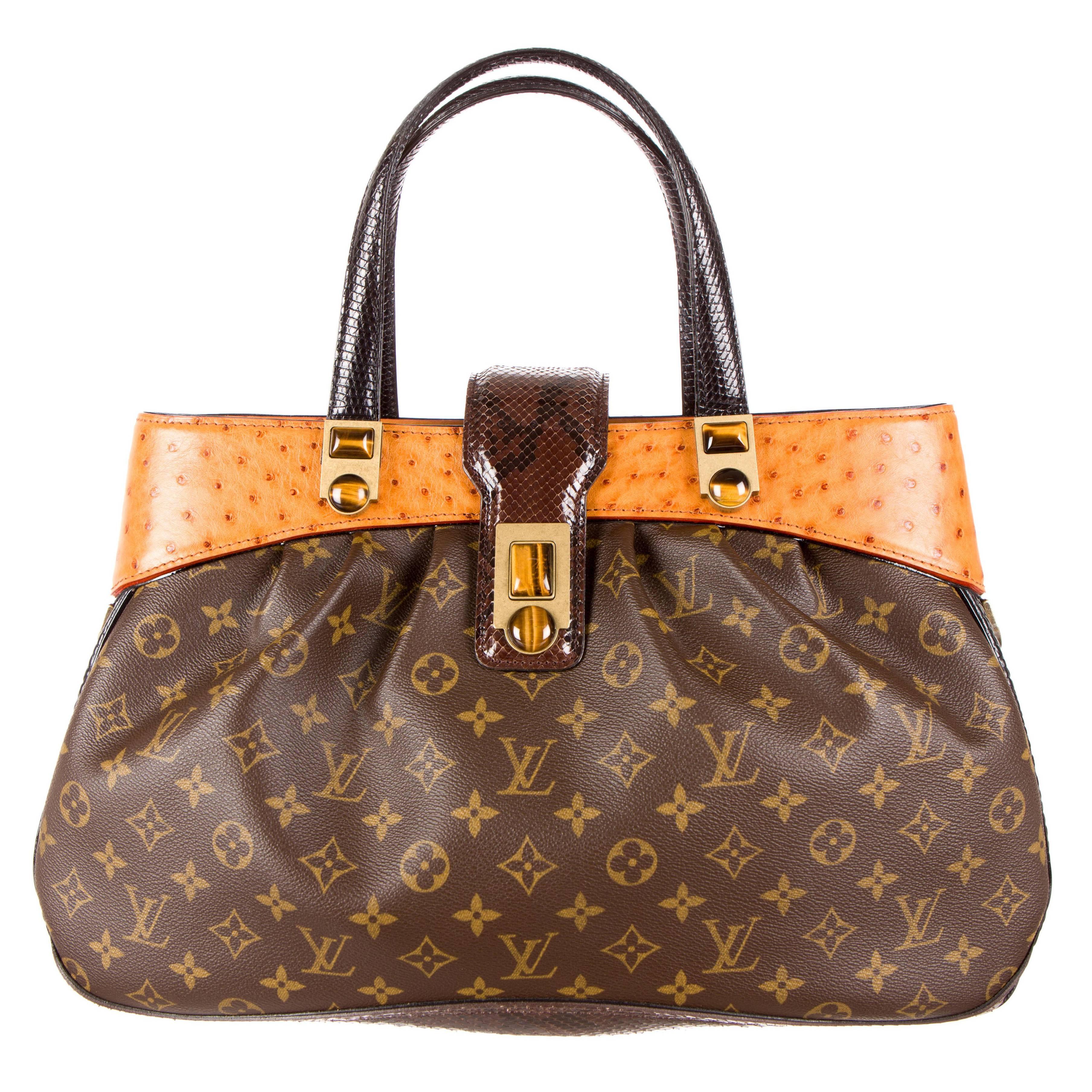Louis Vuitton Limited Edition Monogram Ostrich Snake Top Handle Shoulder Bag For Sale