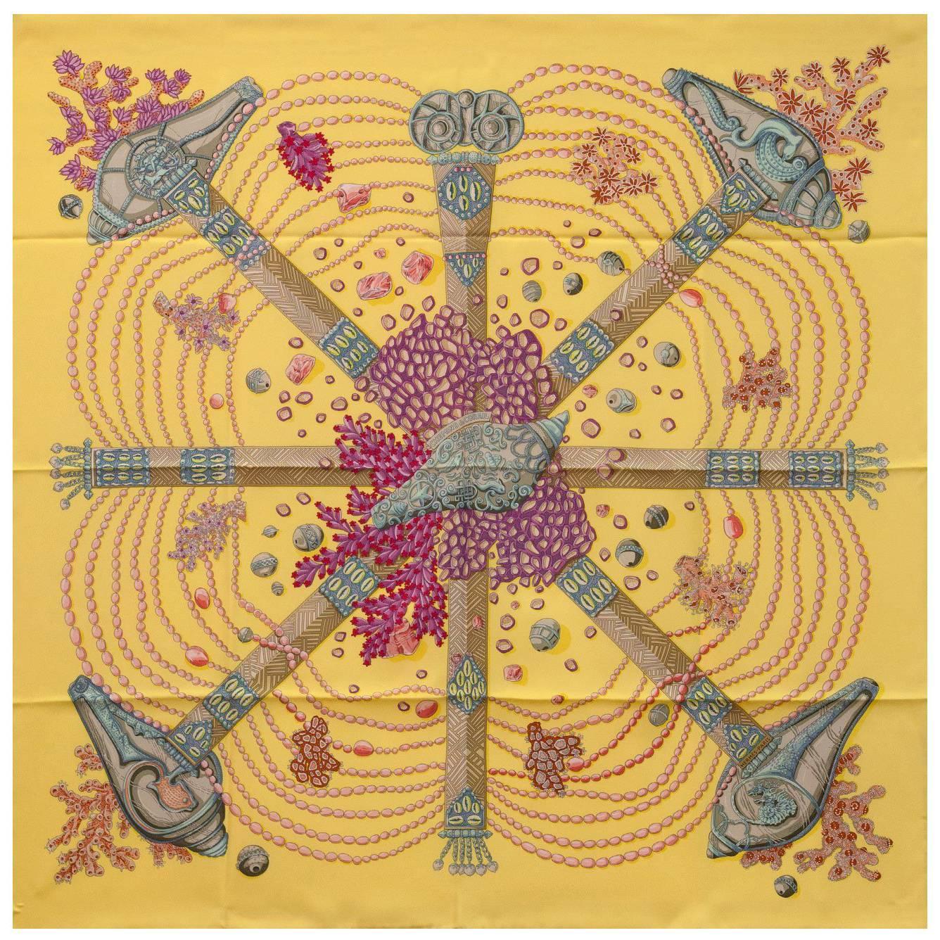 Hermes Scarf "Carre" "Chemins de Corail" by Annie Faivre 36" x 36" 2016