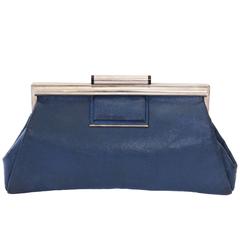 1920s Art Deco Blue Leather Clutch Bag