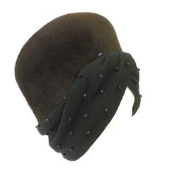 1960s Isabell Gerhart Beaded Italian Peach Basket Hat with Beaded Turban