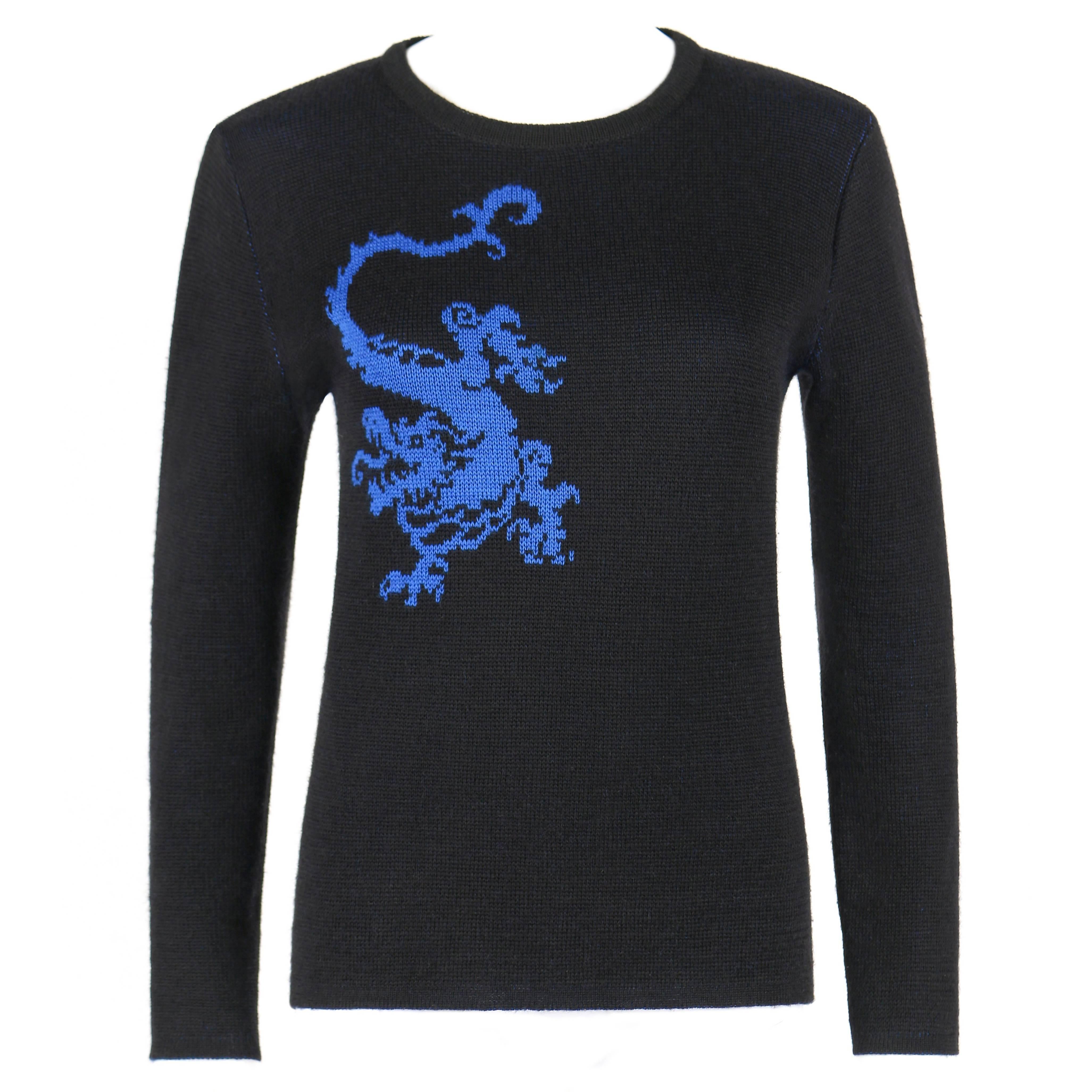 YVES SAINT LAURENT c.1980's Chinese Dragon Crewneck Sweater YSL Rare