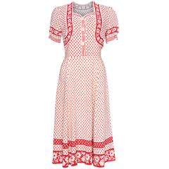 Vintage 1940s Red & White Polka Dot Tea Dress