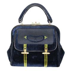 Roberta Di Camerino navy & green velvet bag 60s 12