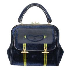 Roberta Di Camerino navy & green velvet bag 60s