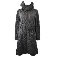 Yohji Yamamoto Black Quilted Parka Coat with Hood