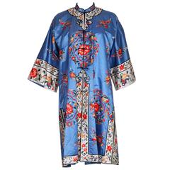 Retro 1960s Chinese Blue Silk, Embroiderd Jacket